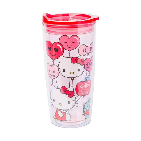 Hello Kitty Strawberry Face 20 oz Double Wall Travel Tumbler with Slide Close Lid - Pink