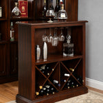 Mesa de bar oscura Voltaire con 1 estante y botellero de Furniture of America