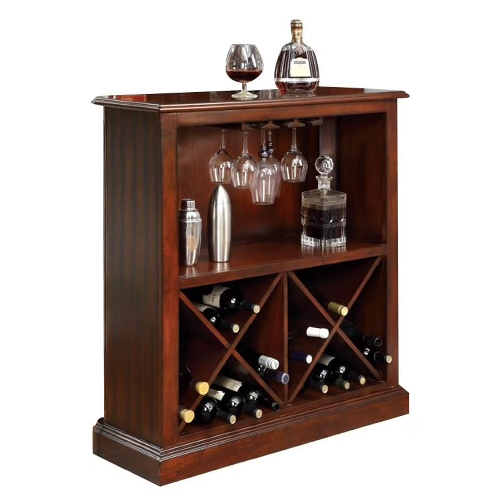 Mesa de bar oscura Voltaire con 1 estante y botellero de Furniture of America