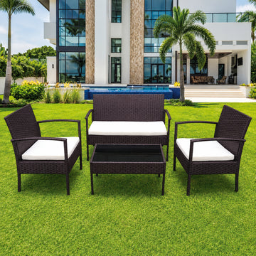 Conjunto de patio de ratán Ibiza de 4 piezas con sofá de dos plazas, sillas individuales y mesa de centro de Ningbo Ego International Co. Ltd - Marrón