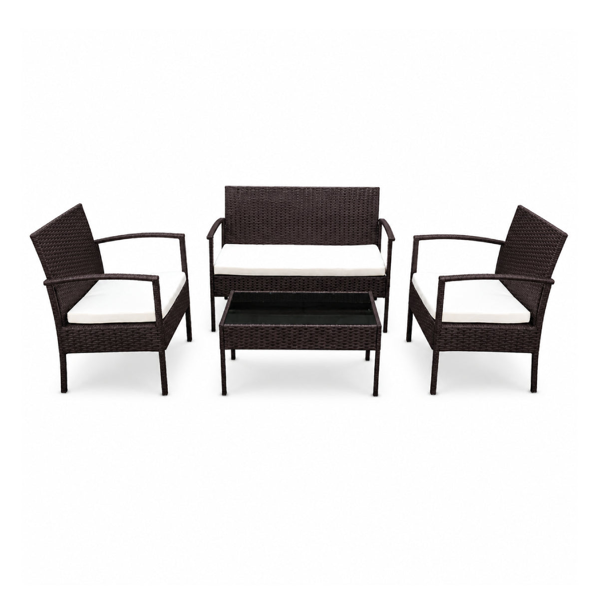 Conjunto de patio de ratán Ibiza de 4 piezas con sofá de dos plazas, sillas individuales y mesa de centro de Ningbo Ego International Co. Ltd - Marrón