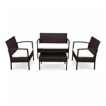 Conjunto de patio de ratán Ibiza de 4 piezas con sofá de dos plazas, sillas individuales y mesa de centro de Ningbo Ego International Co. Ltd - Marrón
