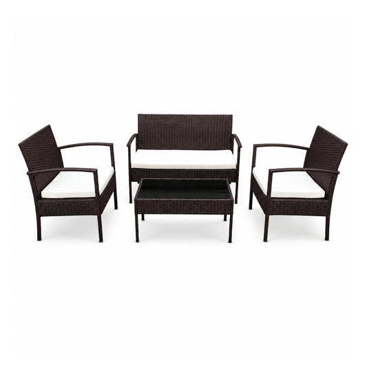 Ibiza 4-Piece Rattan Patio Set with Loveseat, Single Chairs and Coffee Table by Ningbo Ego International Co. Ltd - Brown