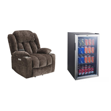 Bundle: Orion Power Recliner with Lift, Massage and Heating by Acme Furniture - Brown + Whirlpool 3.6 cu. ft. Mini Refrigerator Beverage Center - Black/Silver