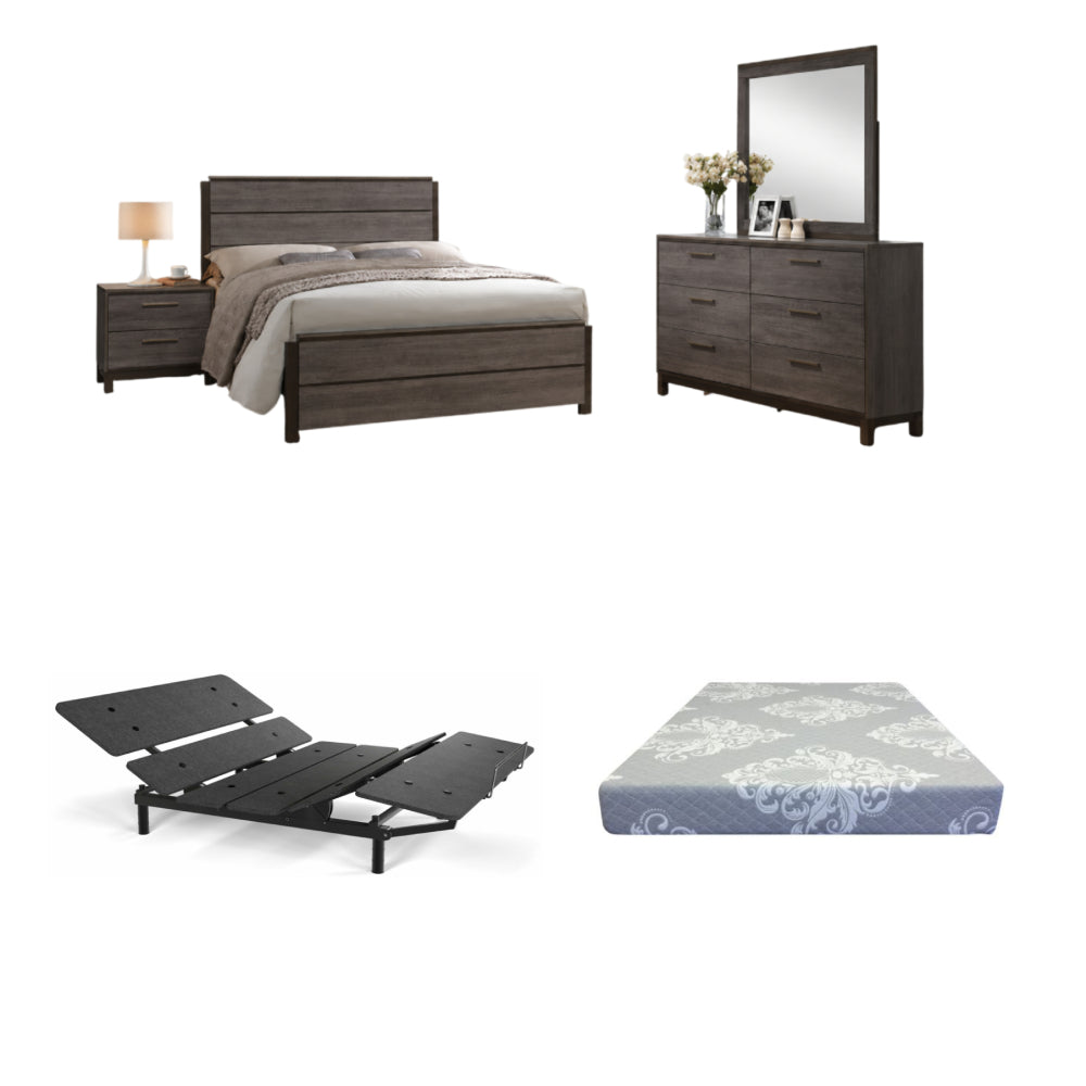 Bundle: Blake (4-Piece) Bedroom Set by Best Home - Brown + COSMO Sydney Queen Adjustable Bed by Best Home + SilverRest Topaz Plush Mattress