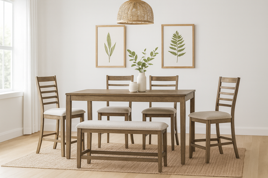 Counter Height Dining Table with 4 Chairs and Bench by Homelegance - Brown/Gray