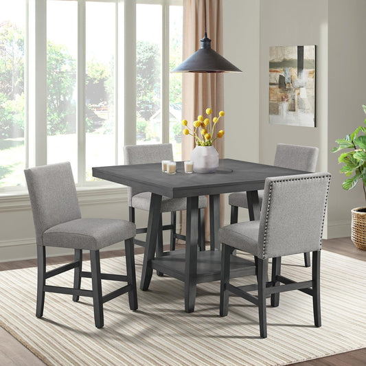 Doha Grey 5pc Counter High Chairs W/Lazy Susan Dining Set By Best Home
