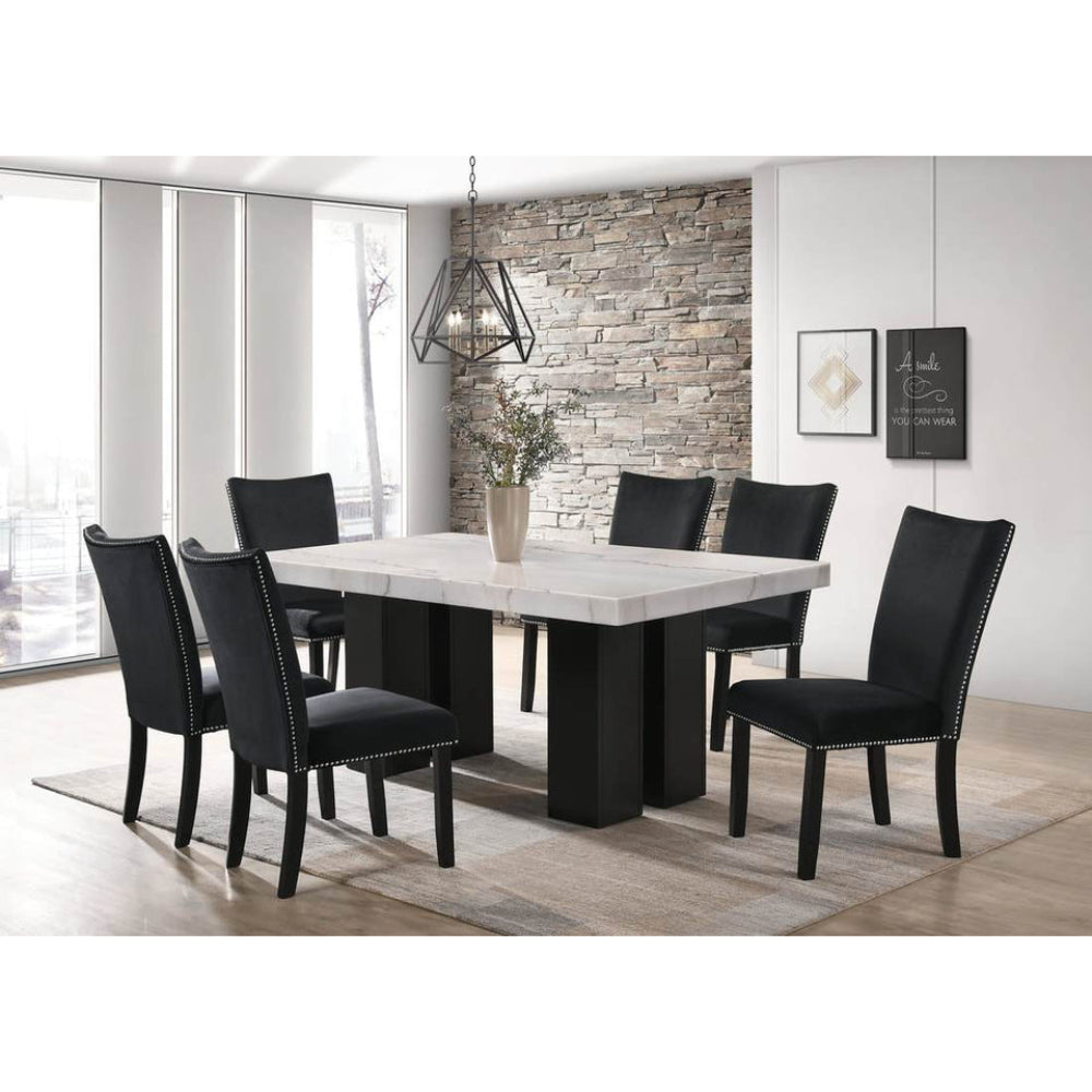 Juego de comedor de 7 piezas con mesa de mármol auténtico y sillas de terciopelo de Best Home - Negro