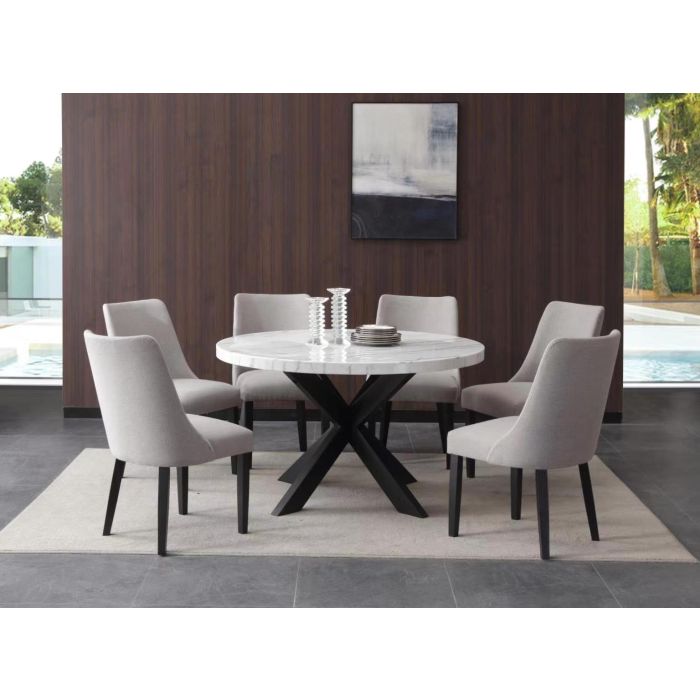 Xenia Counter Height Table with 6 Chairs by Steve Silver Company - Ebony/Light Gray