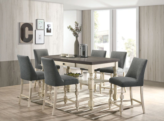 Mesa de altura de mostrador Plymouth con 6 sillas de Furniture of America - Marfil/gris oscuro