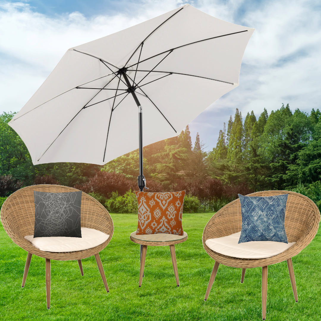 Bundle: 3-Piece Lounger Set + 2 Assorted Pillows + The Outdoor Institute 10' Patio Umbrella - White