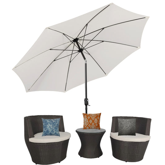 Bundle: Wicker Patio 3-Piece Set by Best Home + 2 Assorted Pillows + The Outdoor Institute 10' Patio Umbrella - White