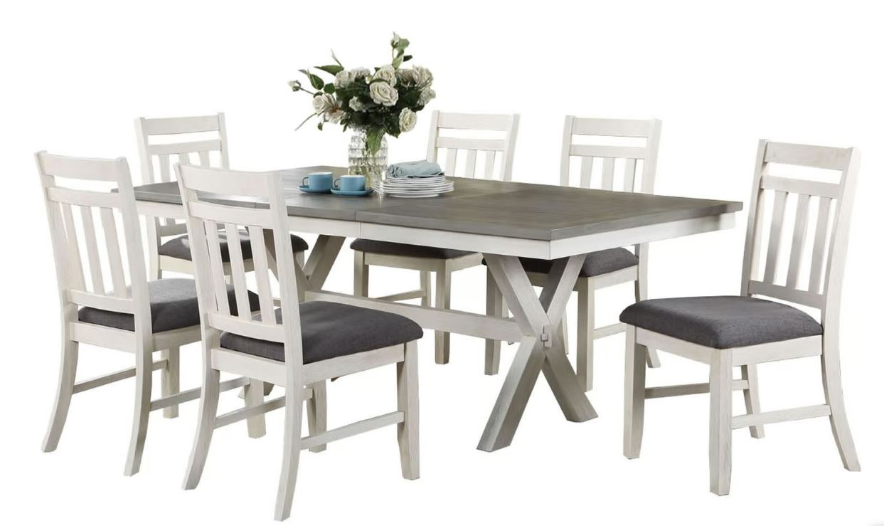 Best Home - Juego de comedor de 7 piezas Lido Bay - Bicolor blanco/gris