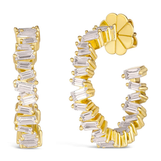 Anna Zukerman Olivia 45  Women's 1 ct. Diamond Crystalline Baguette Hoops Earrings in Yellow Gold-Plating over 925 Sterling Silver