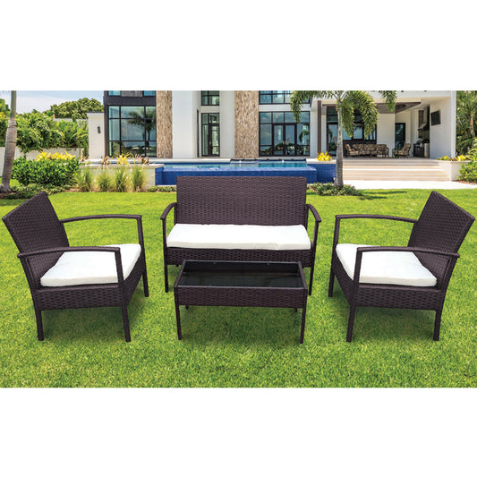 Conjunto de patio de ratán Ibiza de 4 piezas con sofá de dos plazas, sillas individuales y mesa de centro de Ningbo Ego International Co. Ltd - Marrón