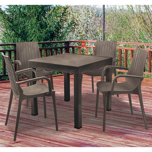 Malta Outdoor Dining Table with 4 Chairs by Ningbo Ego International Co. Ltd - Brown