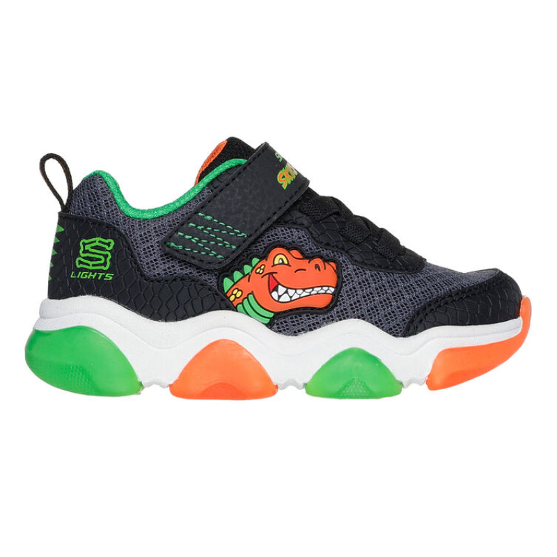 Skechers Boy's Mighty Glow 2.0 Dino Bolt Sneakers (Size 8) - Black / Orange