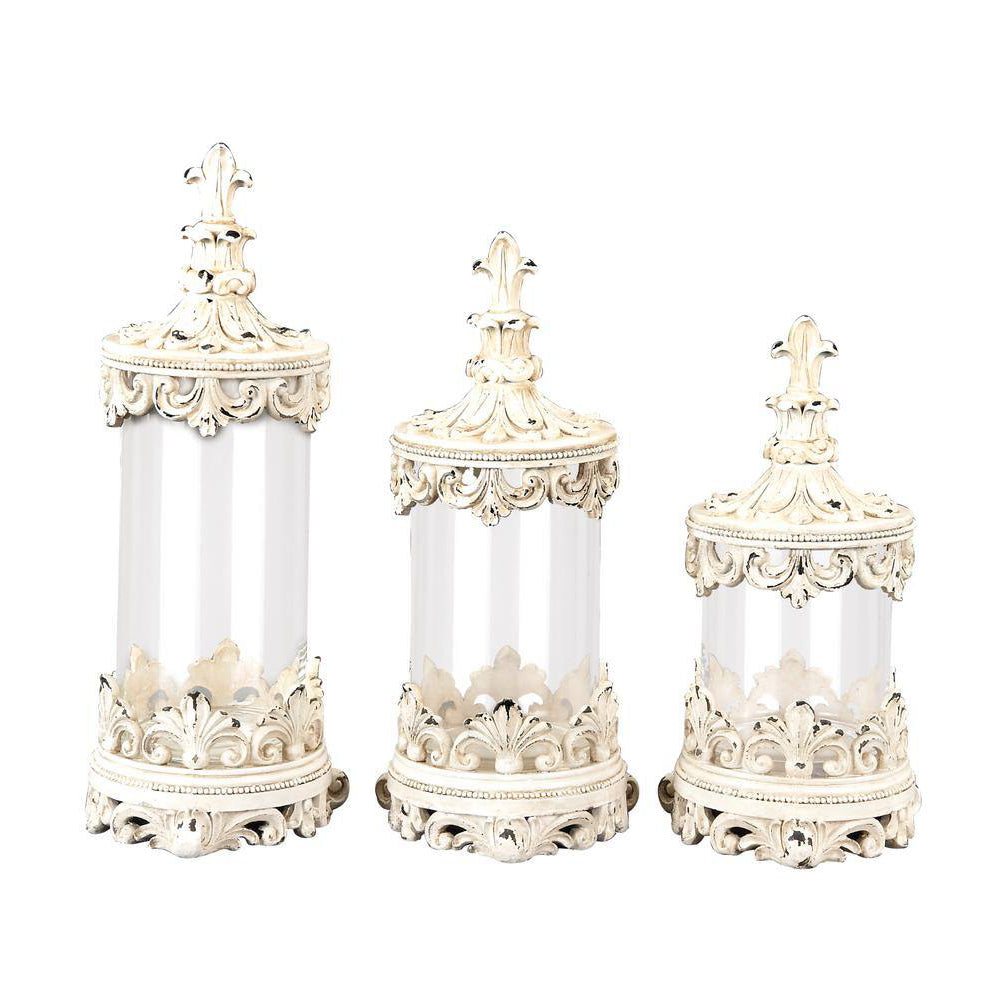 UMA Enterprises Traditional Polystone Fleur de Lis Canister (Set of 3) - White