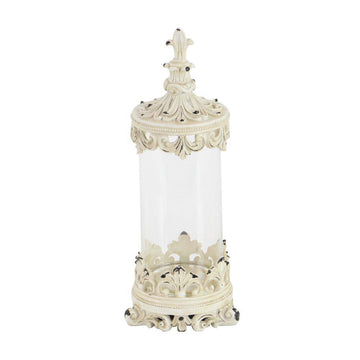 UMA Enterprises Traditional Polystone Fleur de Lis Canister (Set of 3) - White