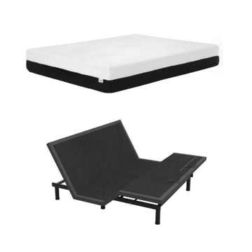 Bundle: Aquarius Wireless Queen Size Adjustable Bed Base by Logic Data - Black + Brookshire Rest Bristol 10" Medium Queen Size Mattress - White/Black