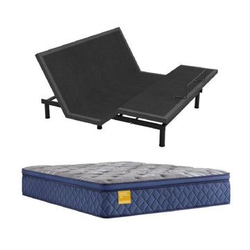 Bundle: Aquarius Wireless Queen Adjustable Base + Sealy Featherton Soft Euro Pillow Top Soft Queen Mattress
