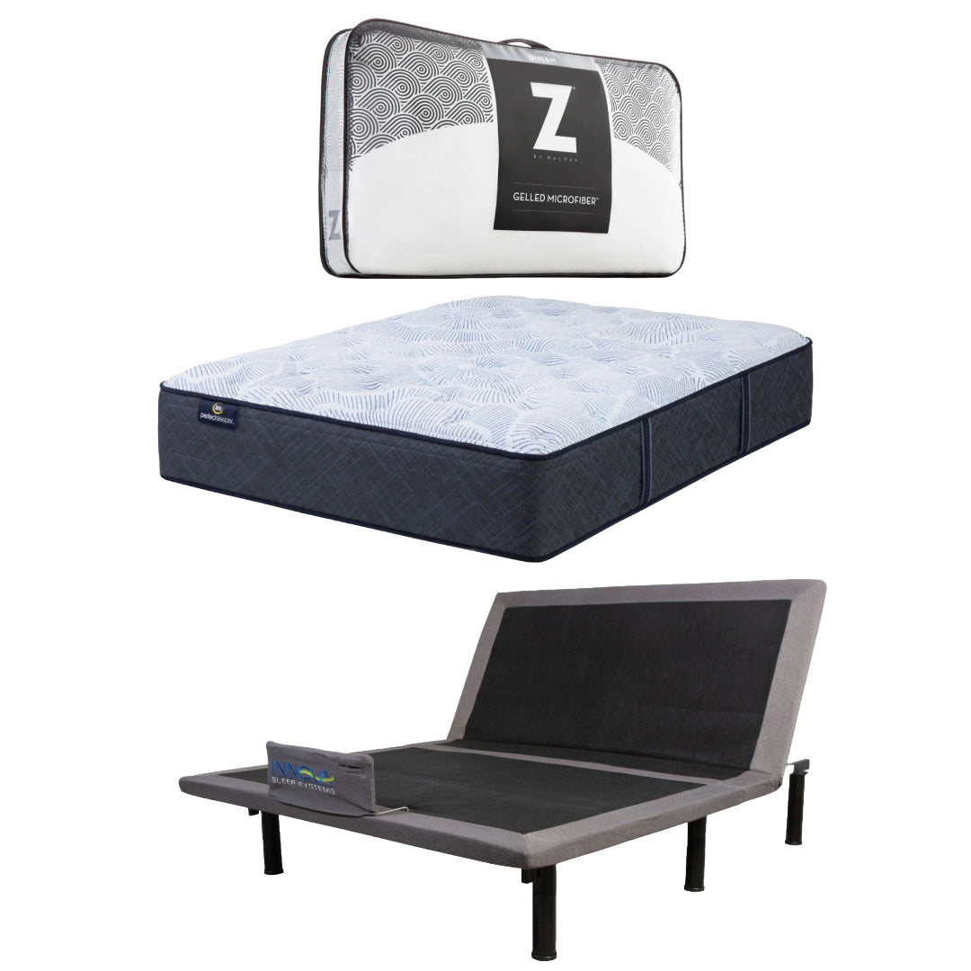 Bundle: Arise Wireless  Adjustable Bed Base - Twin XL + Serta Perfect Sleeper Lagoon Nights Twin XL Mattress + Malouf Z Gelled Microfiber Queen Size Pillow