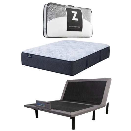 Paquete: base de cama ajustable inalámbrica Arise Twin XL + colchón Serta Perfect Sleeper Lagoon Nights Twin XL + almohada de microfibra con gel Malouf Z Queen Size