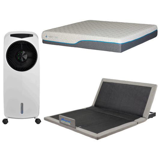 Bundle: Comfort Bedding Aspen Memory Cooling Queen Size Mattress + Innova - Basic Queen Wired Adjustable Base + Toscana BFK1709R 120V/110W Portable Air Cooler Fan