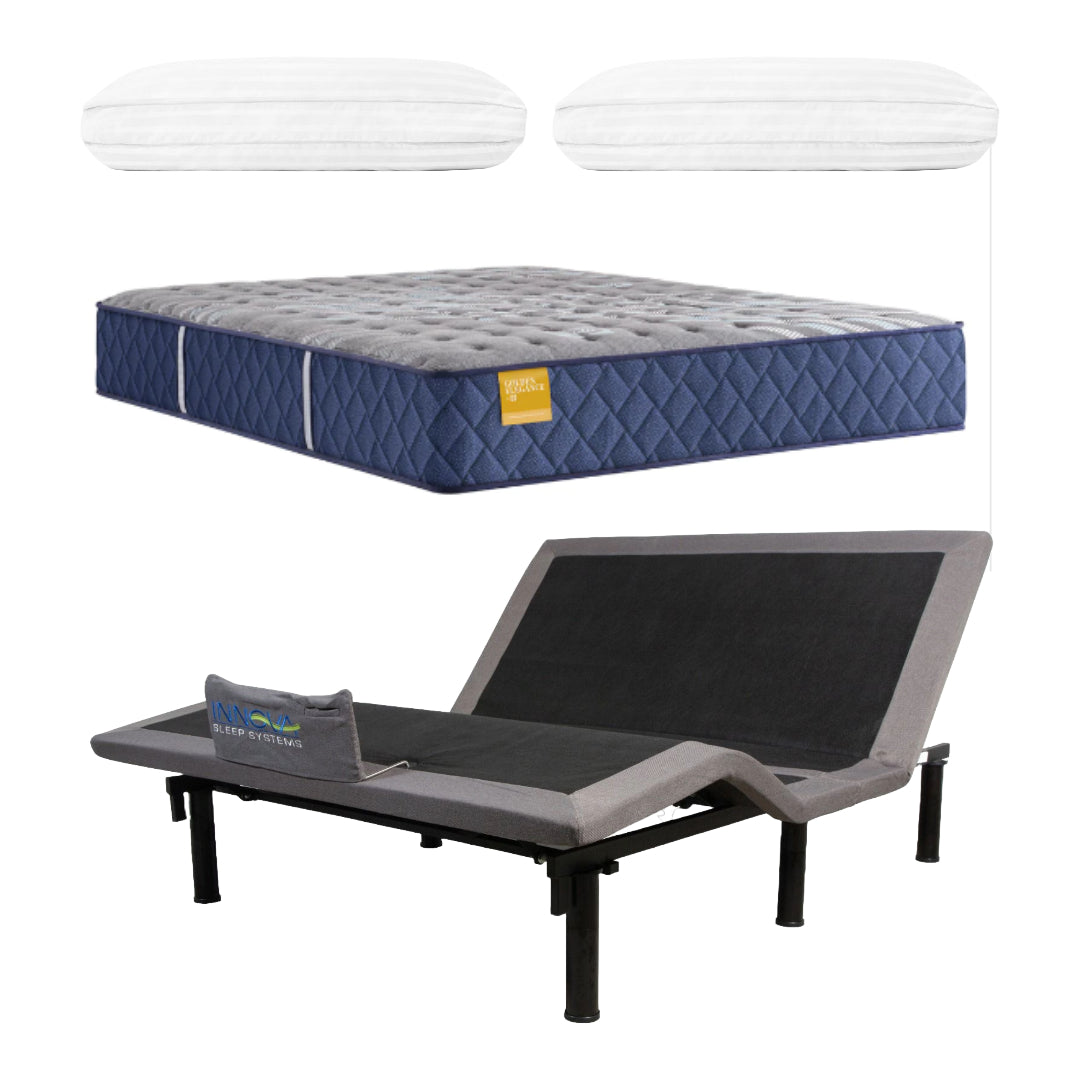 Paquete: base de cama ajustable inalámbrica Arise + colchón híbrido Sealy Briderton tamaño mediano King + almohada de espuma viscoelástica Malouf Convolution tamaño King