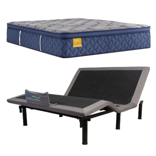 Bundle: Sealy Featherton Spring European Pillow Top Soft Mattress - Full + Arise Wireless Adjustable Bed Base - Full