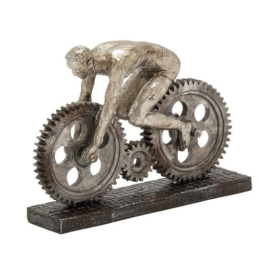 UMA Enterprises Industrial 8" Polystone People Sculpture with Bike - Silver