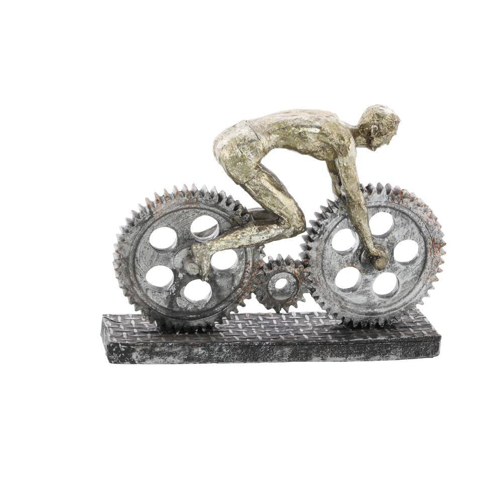 UMA Enterprises Industrial 8" Polystone People Sculpture with Bike - Silver