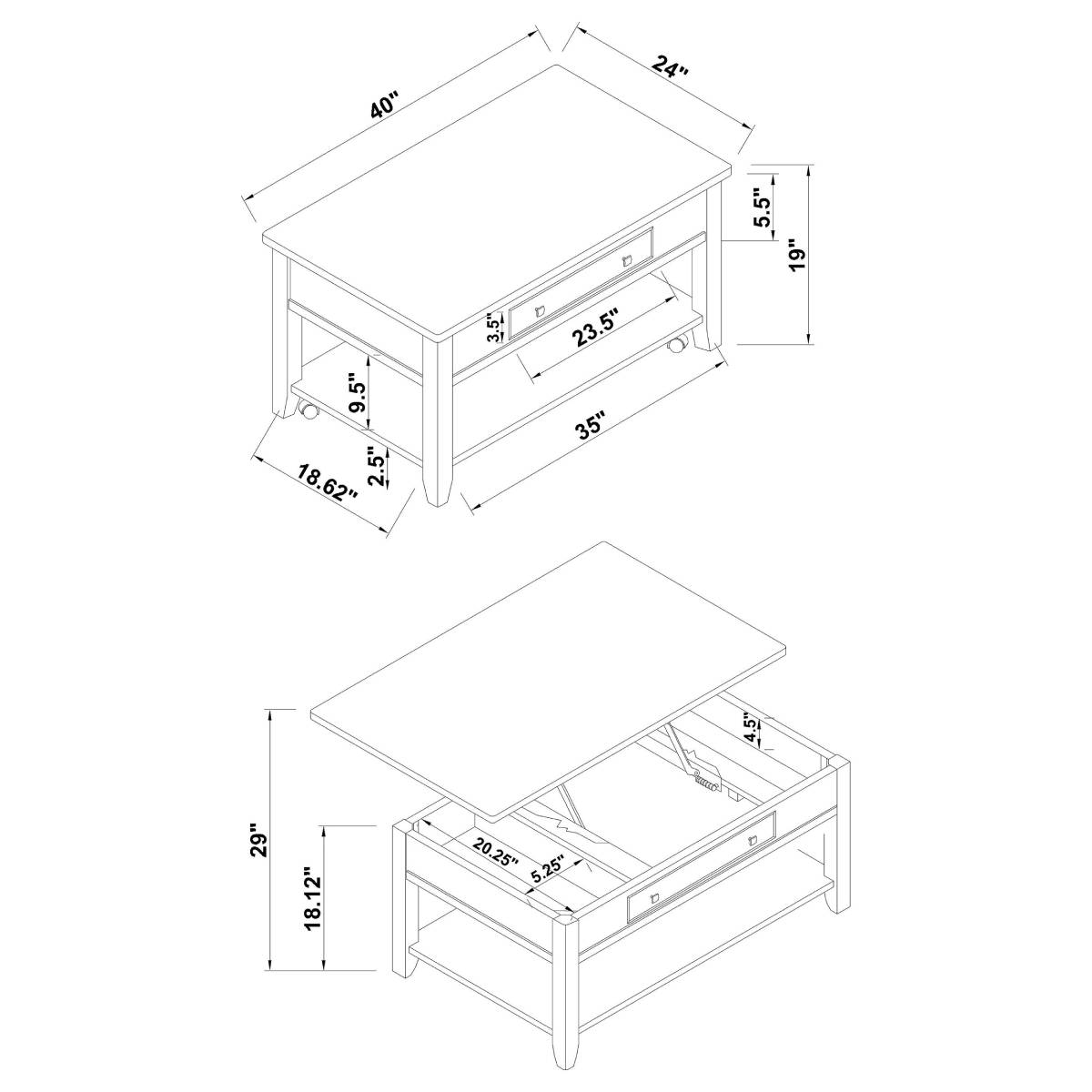 Bradford 40" Rectangular Coffee Table with Drawer by Coaster - Brown
