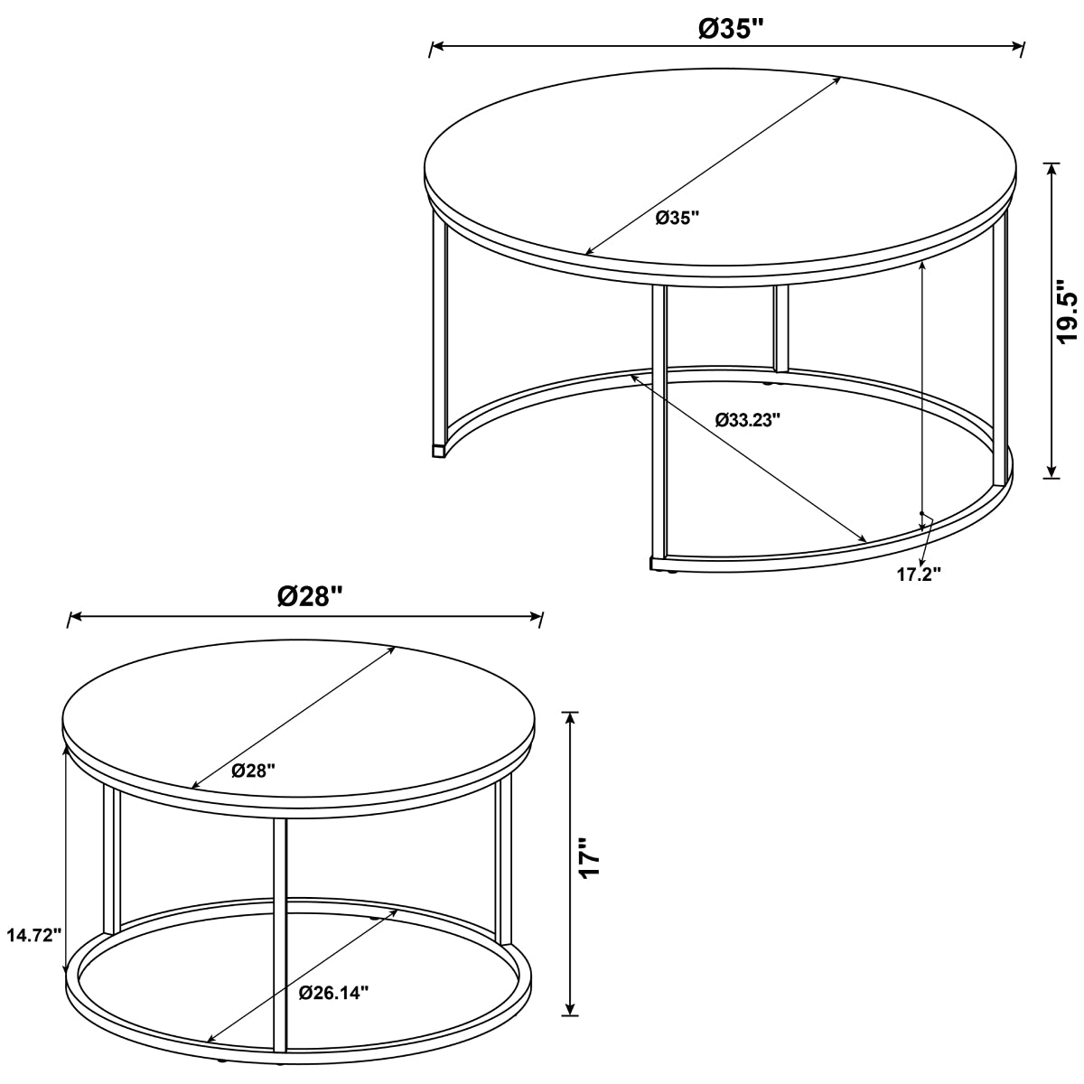 Lainey Round Nesting Coffee Table by Coaster (2-Piece) - Gray