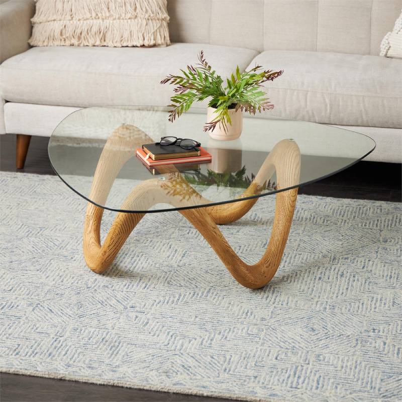 Abstract 15" Coffee Table with Triangular Top by Decor Mache - Brown/Clear