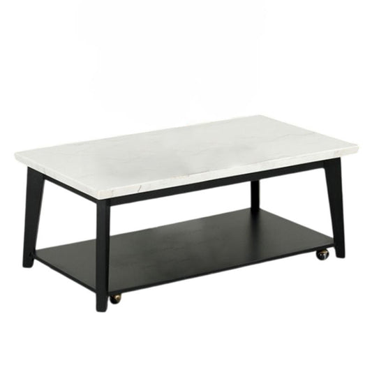 Thisted 48" Coffee Table with Casters, Bottom Shelf by Furniture of America - White/Black