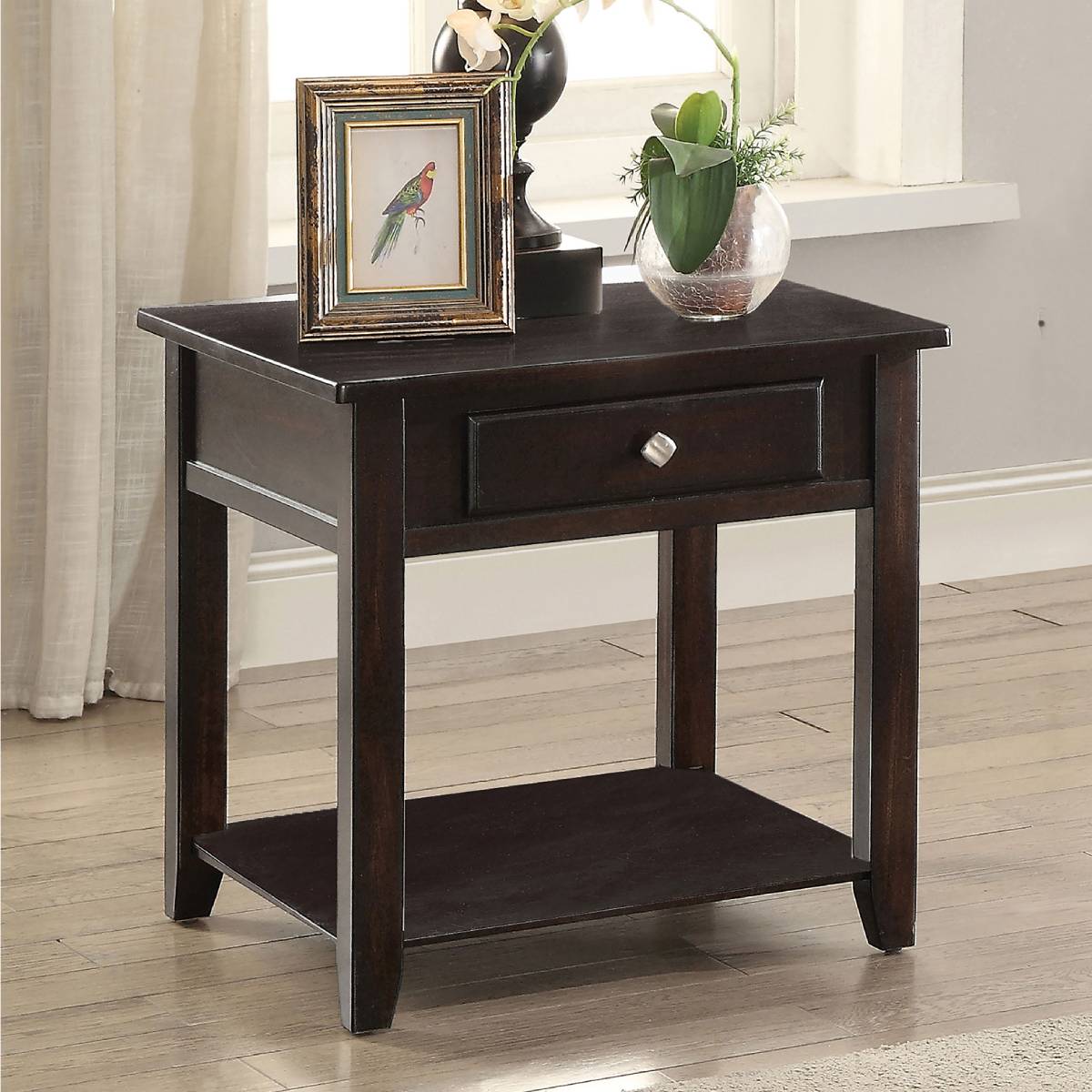 Bradford 22" Square End Table with Drawer by Coaster - Brown