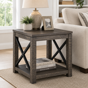 Dexter 24" Square End Table with Open Shelf by Steve Silver Company - Brown