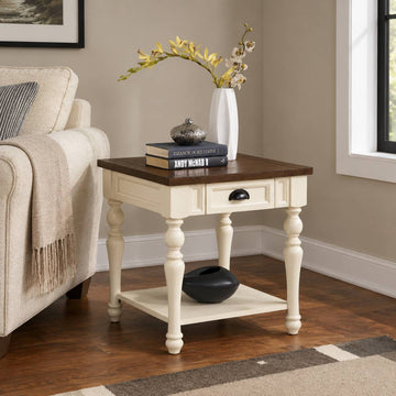 Joanna 22" End Table with Drawer and Open Shelf by Steve Silver Company - White/Brown