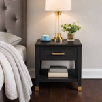 Yves 24" End Table with Open Shelf and Drawer by Steve Silver Company - Black