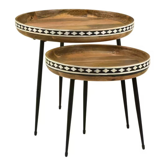 Ollie 22" Round Nesting End Table by Coaster (Set of 2) - Brown/Black