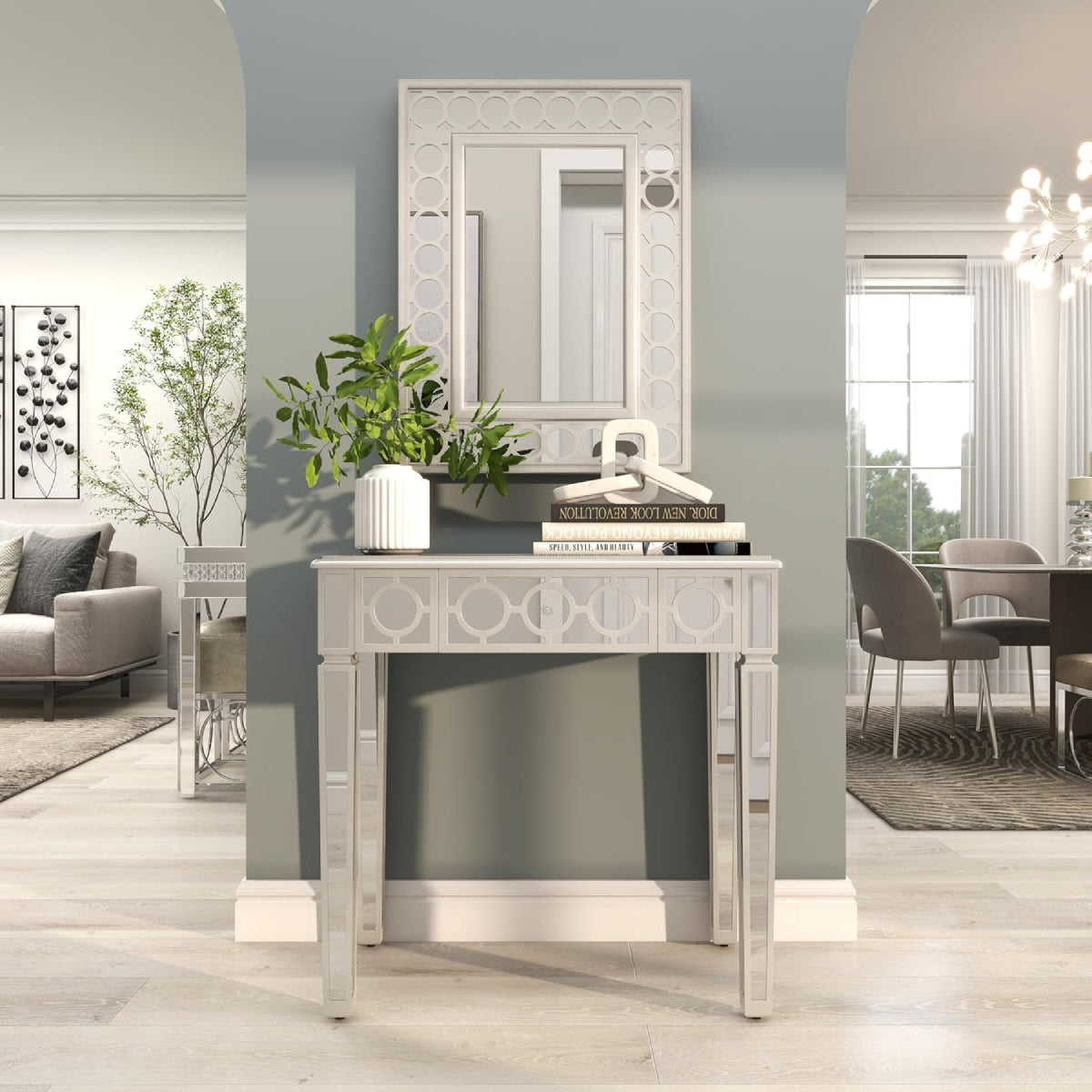 Glam White Mirror Console Set