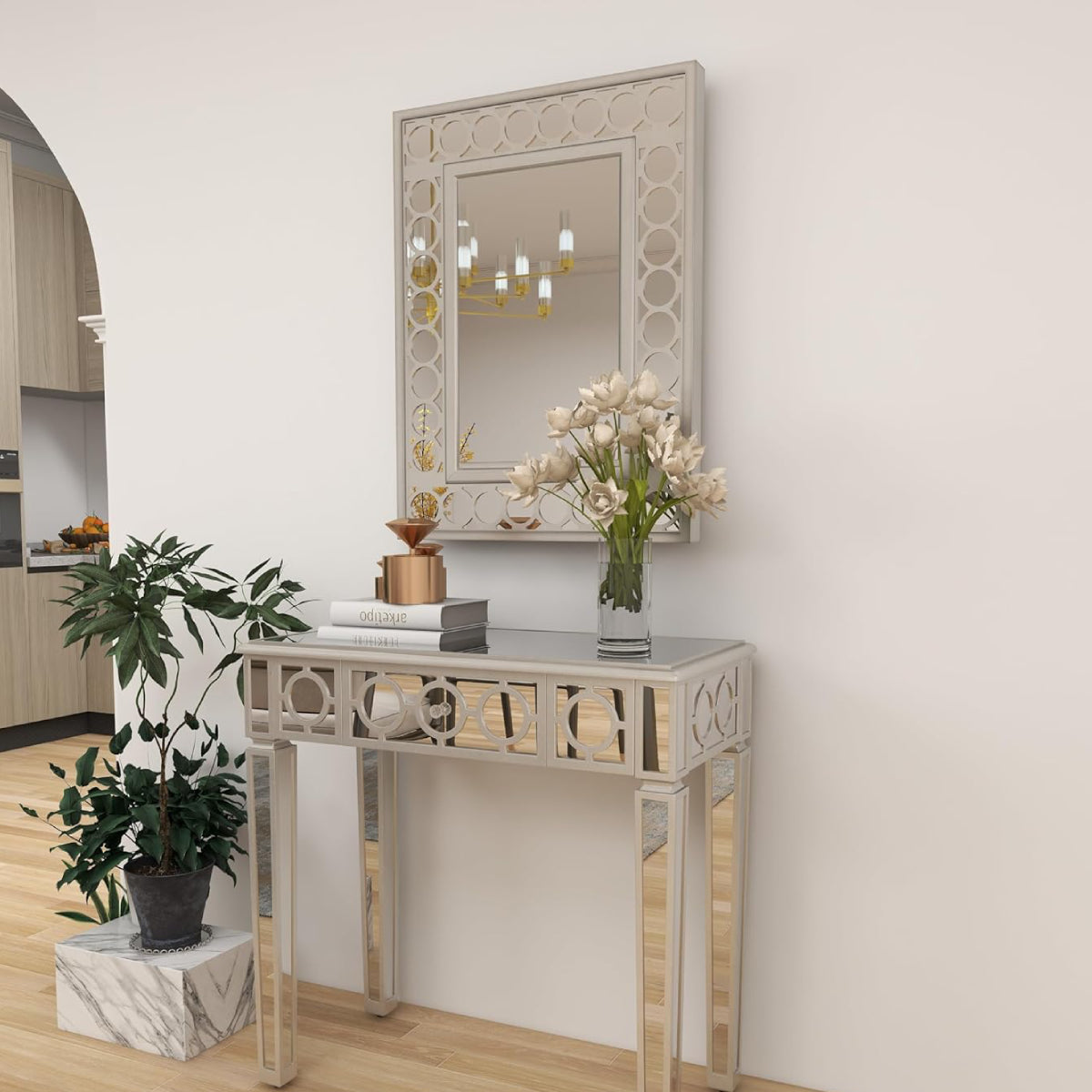Glam White Mirror Console Set
