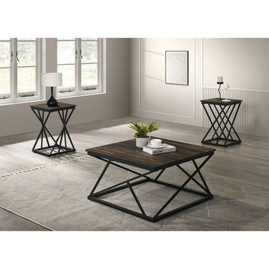 Borup Table Set (3-Piece) by with Metal Base Furniture of America - Black/Brown