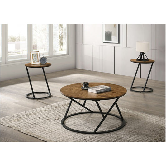 Ronde Table Set (3-Piece) with Metal Base by Furniture of America - Brown