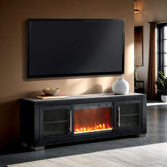 Ashbourne 72" TV Stand with Fireplace Media Console by Furniture of America - Black