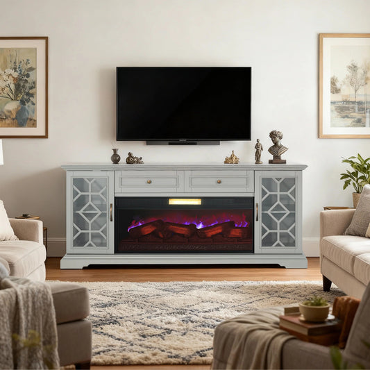 74" Freestanding TV Stand with Electric Fireplace Media Console by Vanub - Gray