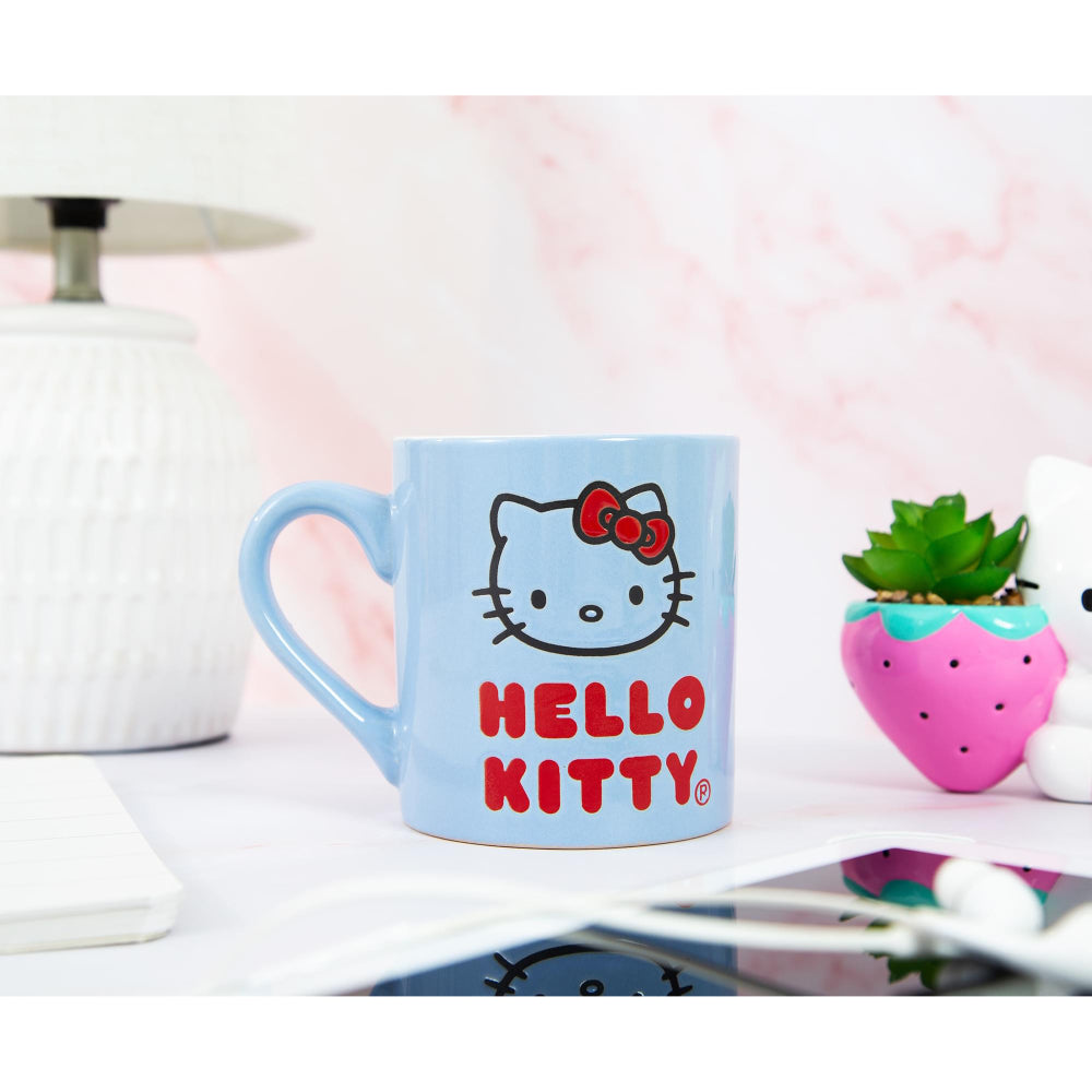 Sanrio Hello Kitty Logo Wax Resist 14 oz Ceramic Mug - Blue