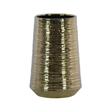 Urban Trends Collection 9" Round Ceramic Vase with Combed Design Body - Gold