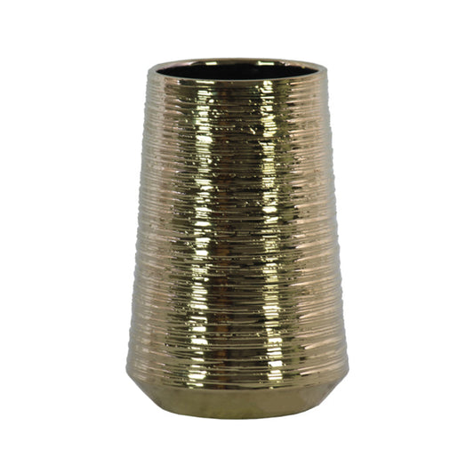 Urban Trends Collection 9" Round Ceramic Vase with Combed Design Body - Gold